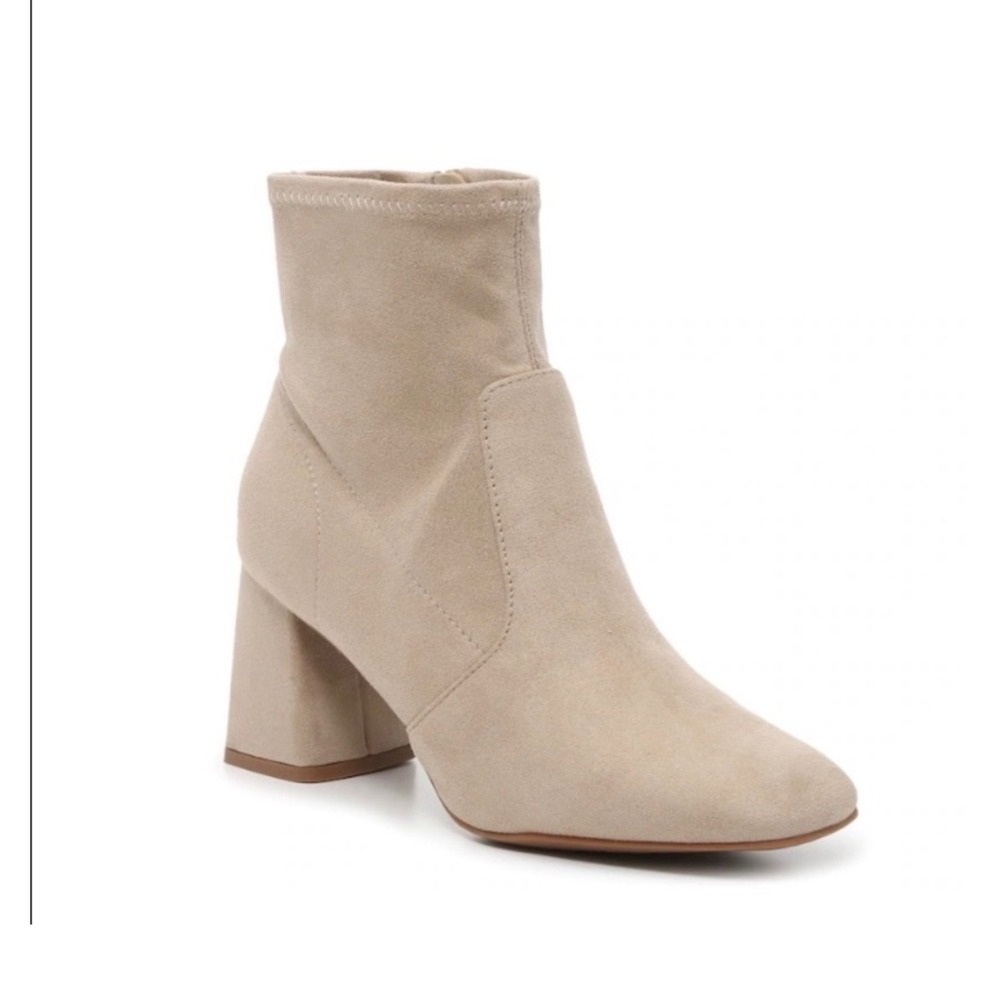 Marc Fisher Balsan Beige Suede Textile Block Heel Ankle Boots Womens 9.5M